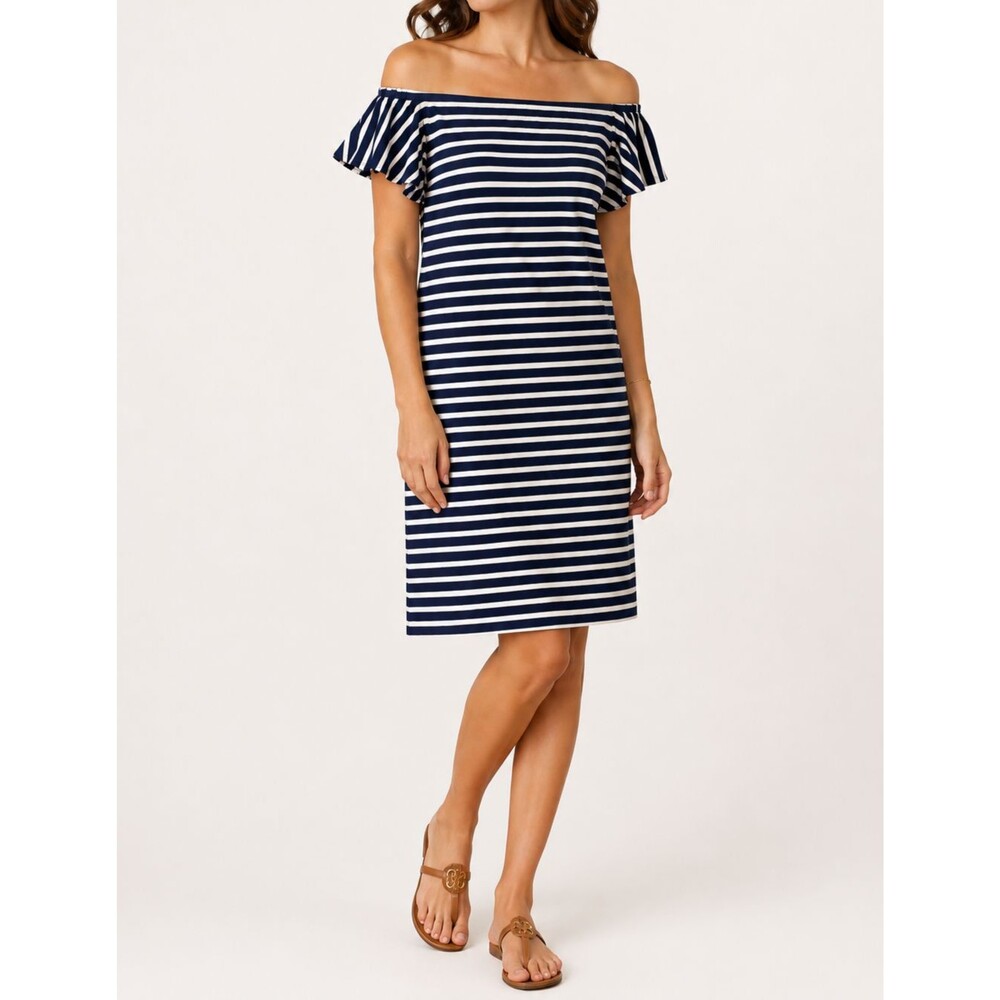 Lauren Ralph Lauren Size XL Navy Off White Striped Dress Nautical Coastal Preppy